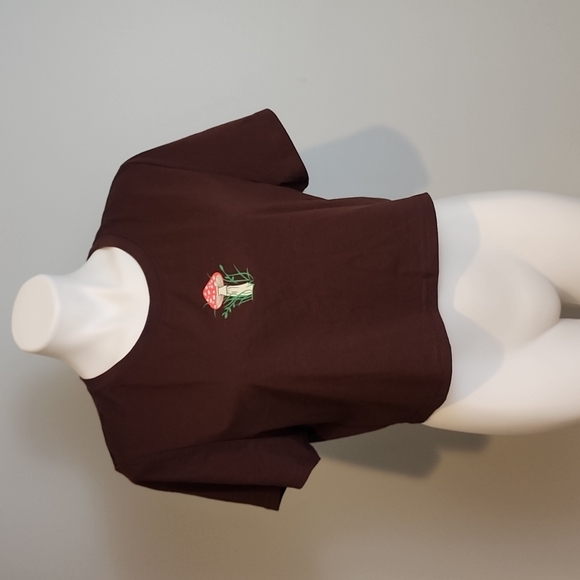 Shein Curve Brown Crop Top with Red and White Mushroom - Picture 2 of 10